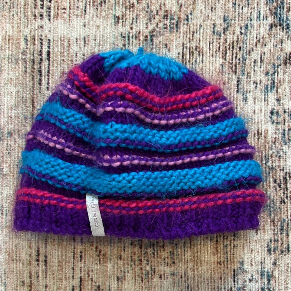 Obermeyer Purple and Blue Striped Kids Beanie - best for 12 months and up to